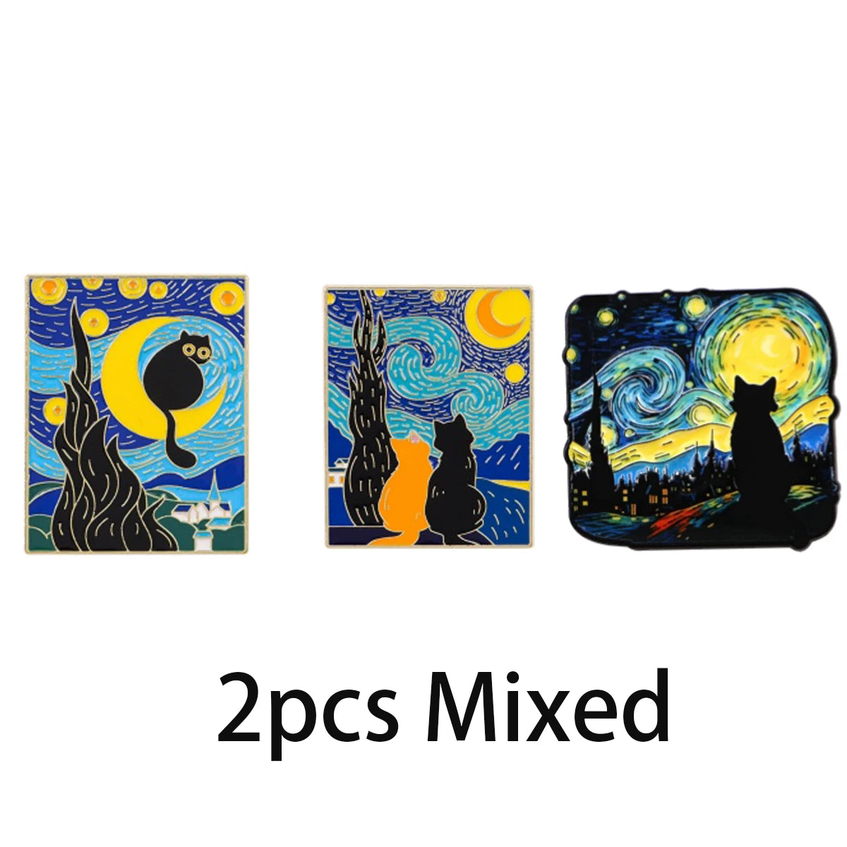 Van Gogh Starry Night Cat Enamel Brooches Cute Cat Lapel Pins Badge on Backpack Costume Accessories Fashion Jewelry Gifts