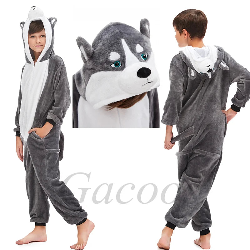 New Kigurumi Cat Onesie Kids Unicorn Pajamas for Children Animal Cartoon Blanket Sleepers Baby Costume Winter Boy Girl Jumspuit