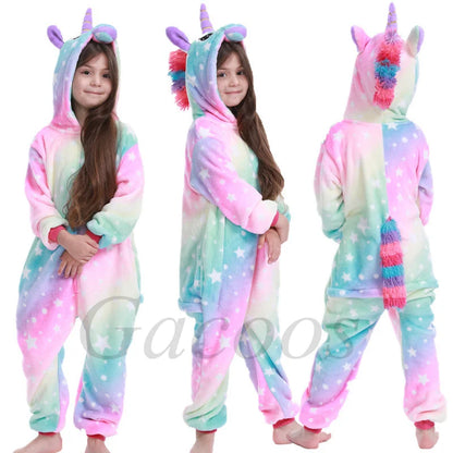 New Kigurumi Cat Onesie Kids Unicorn Pajamas for Children Animal Cartoon Blanket Sleepers Baby Costume Winter Boy Girl Jumspuit