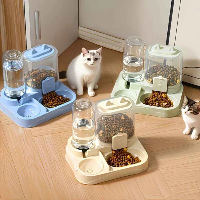 2-in-1 Large Pet Feeder & Water Dispenser, Dry Wet Separation, Durable Plastic, Transparent, No Battery, For Cats Dogs Travel - PAW Bolt