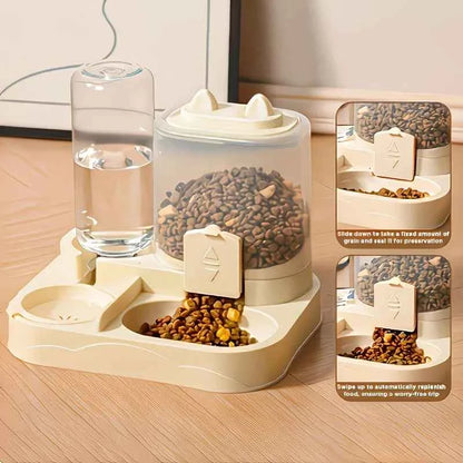2-in-1 Large Pet Feeder & Water Dispenser, Dry Wet Separation, Durable Plastic, Transparent, No Battery, For Cats Dogs Travel - PAW Bolt
