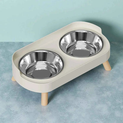 Fashion Pet Food And Water Station Dual Stainless Steel Bowls with Neck Support for Cats And Dogs