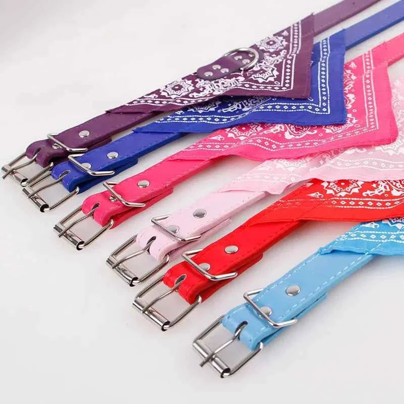 Adjustable Dog Bandana- Leather- Printed Soft Collar For Dog -Sizes S-XL-Scarf Collar For Chihuahua Puppy Pet Neckerchief-Collars/Leashes - PAW Bolt
