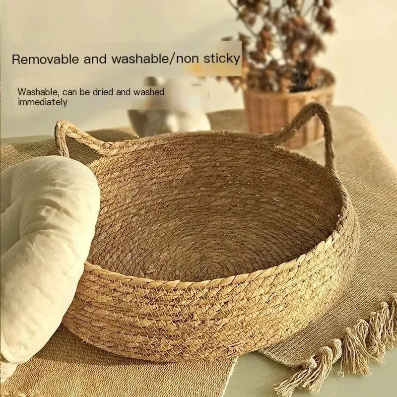 Purely natural woven cat bed, universal washable pad, pet supplies accessory, Suitable for winter,suitable for all seasons.