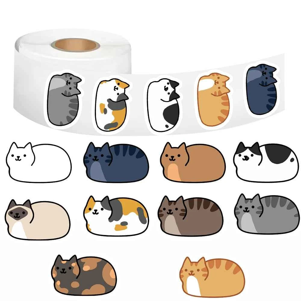 500PCS Kawaii Cartoon Cat Tuo Roll Stickers Skateboard Laptop Luggage Scrapbook Cool Phone Gift Waterproof Phone Cute Sticker