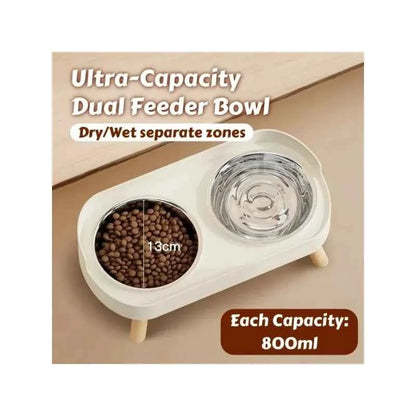 Fashion Pet Food And Water Station Dual Stainless Steel Bowls with Neck Support for Cats And Dogs