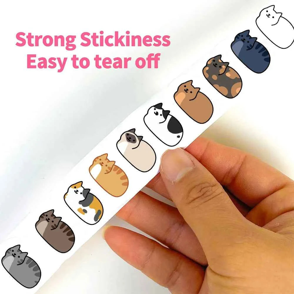 500PCS Kawaii Cartoon Cat Tuo Roll Stickers Skateboard Laptop Luggage Scrapbook Cool Phone Gift Waterproof Phone Cute Sticker