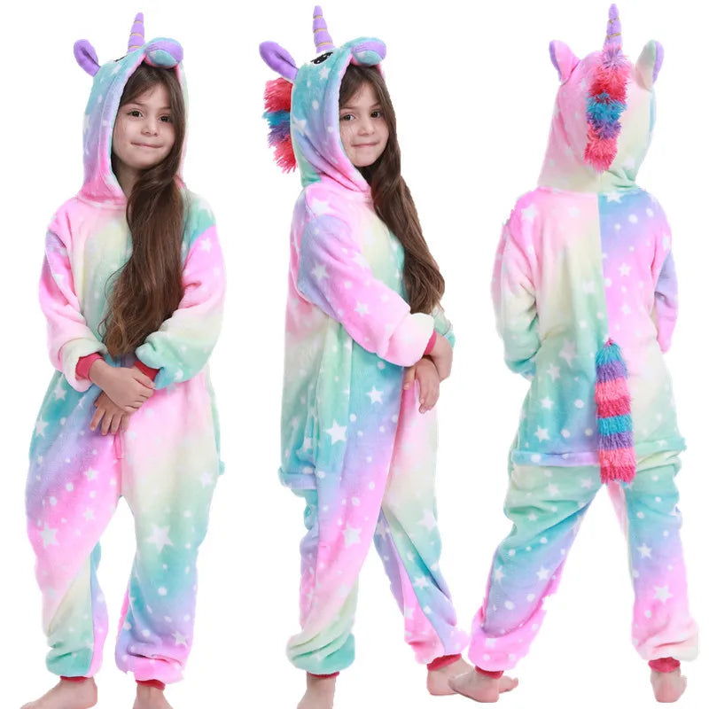 New Kigurumi Cat Onesie Kids Unicorn Pajamas for Children Animal Cartoon Blanket Sleepers Baby Costume Winter Boy Girl Jumspuit