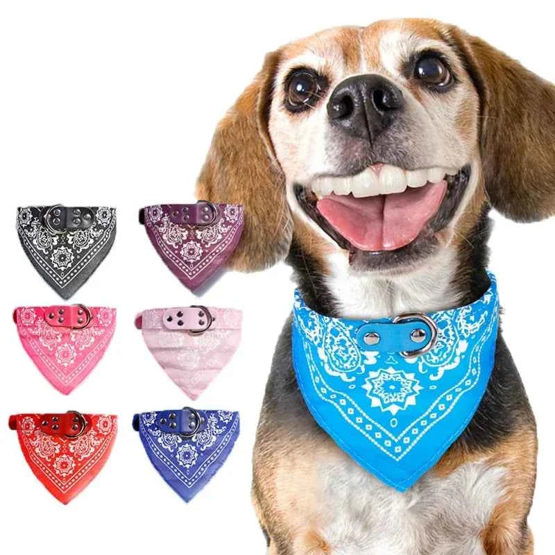 Adjustable Dog Bandana- Leather- Printed Soft Collar For Dog -Sizes S-XL-Scarf Collar For Chihuahua Puppy Pet Neckerchief-Collars/Leashes - PAW Bolt