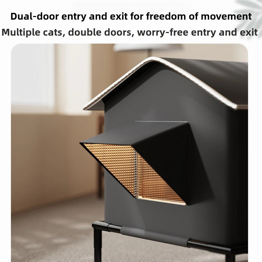 Winter Insulated Warm Outdoor Cat House for Stray Cat Weatherproof Elevated Cat Shelter with Escape Door Feral Cat Shelter Bed