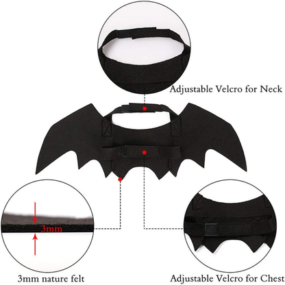 Fun Cat Bat Wings Costume for Cats (14-17in Chest), Adjustable Dog Bat Wings for Puppies, Black Felt Halloween Pet Costume