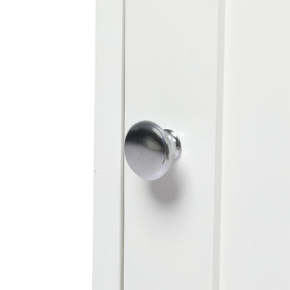 Close-up of the PaWz Cat Litter Box Mat Fully Enclosed, featuring its shiny metallic round knob attached to a white front panel. The background is minimal and plain.